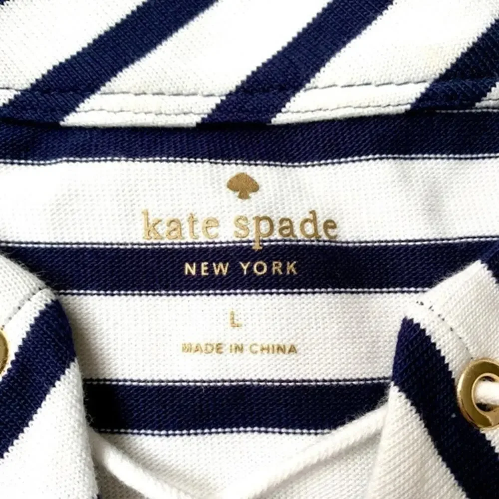 KATE SPADE Nautical Stripe Dress Size L Navy White‎ Lace Up V-Neck Mini